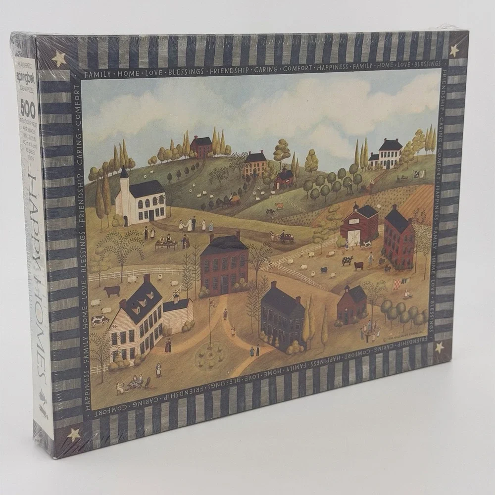 1996 Springbok Puzzle 500 Pc Village D'Antan Hallmark Primitive Farm Happy Homes